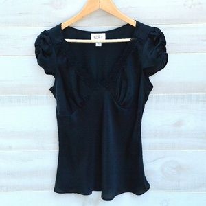 Ann Taylor LOFT Black Cap Sleeve Blouse Size 10